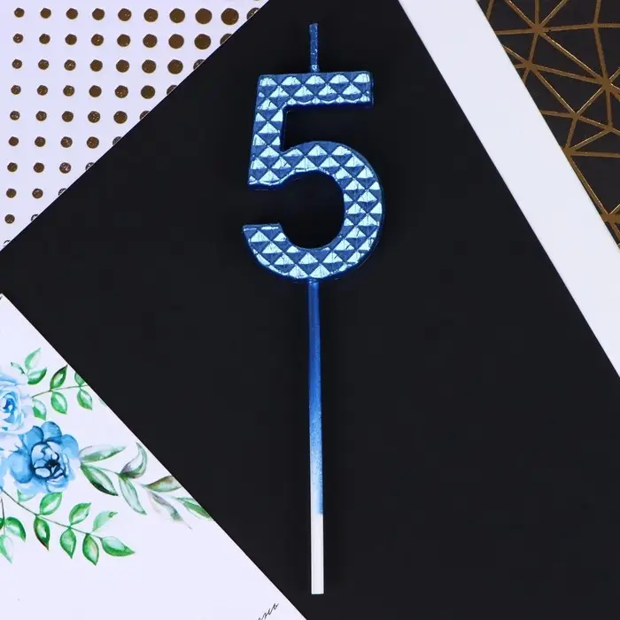 Свеча для торта, цифра «5», синяя, 4 х 13 см Свеча для торта, цифра «5», синяя, 4 х 13 см