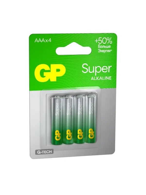 Батарейка алкалиновая GP Super, AAA, LR03-4BL, 1.5 В, блистер, 4 шт.