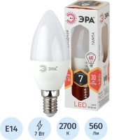 Лампа светодиодная Эра 7W E14 2700k тепл.бел.свеча LED B35-7W-827-E14