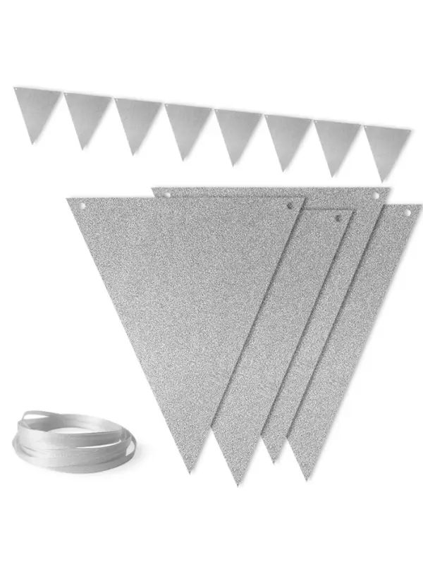 Гирлянда Флажки, Серебро, с блестками, 500 см, 13*18 см*12 шт, 1 упак.