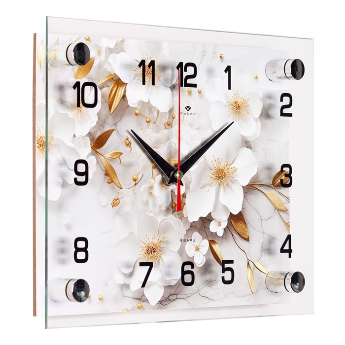 Часы настенные, интерьерные "Белые цветы" , бесшумные, 20 х 25 см, АА