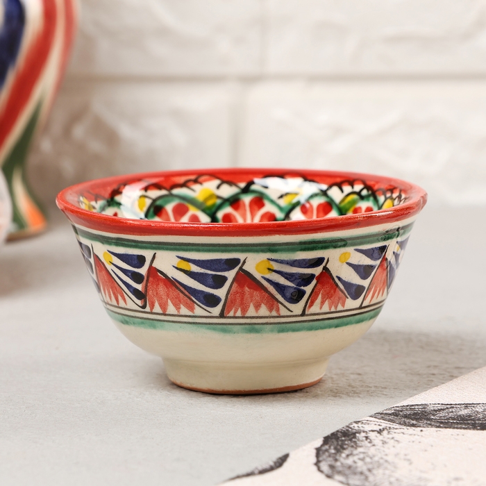 Пиала Риштанская керамика  Пиала Риштанская керамика "Узоры",  9,5 см микс, красная