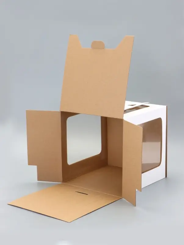 Коробка под торт 2 окна, с ручками, белая, 24&times;24&times;24