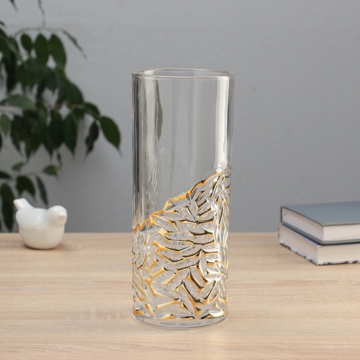 Ваза стекло настольная  Ваза стекло настольная "Милагрос" узоры низ, 24х10 см, прозрачный