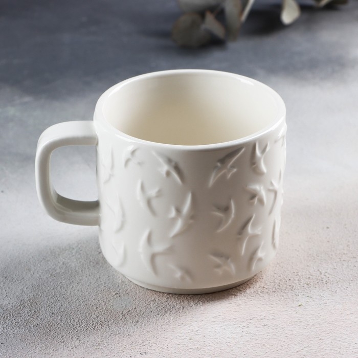 Кружка керамическая «Ласточки» белая, 260 мл, цвет белый Кружка керамическая «Ласточки» белая, 260 мл, цвет белый