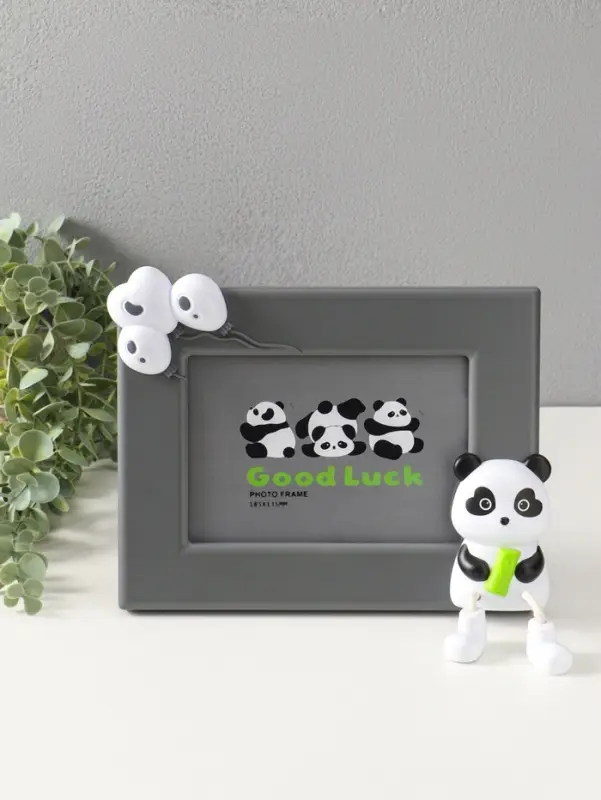 Фоторамка пластик 13х18 см "Пандочка с бамбуком" серый, горизонталь 3,5х24,5х19 см