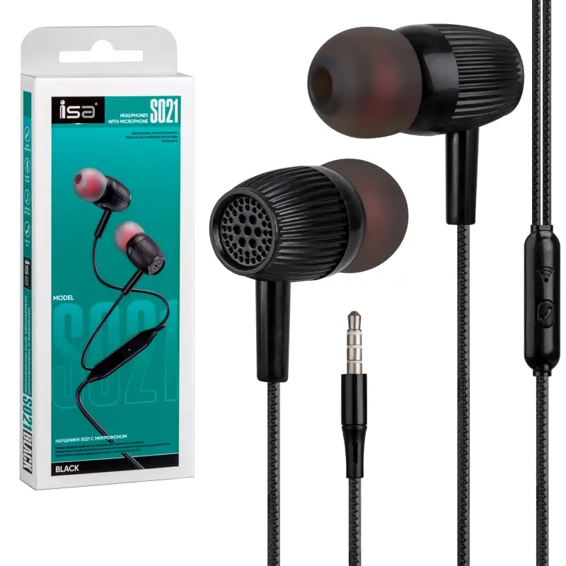 Наушники ISA S021 с микрофоном черные Наушники ISA S021 с микрофоном черные