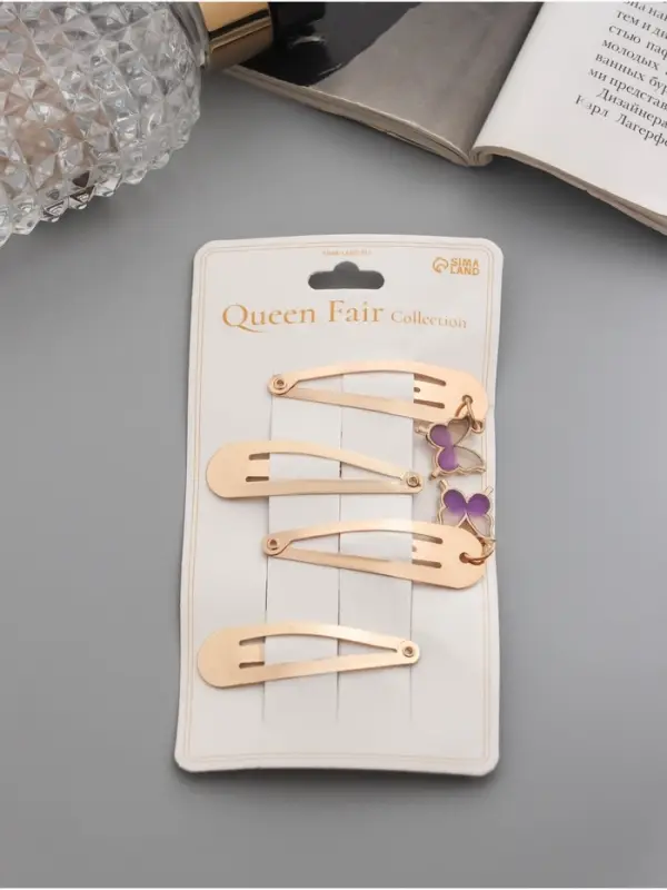 Невидимки для волос «Офелия», набор 4 шт., бабочка, 4.5 см, золото Невидимки для волос «Офелия», набор 4 шт., бабочка, 4.5 см, золото