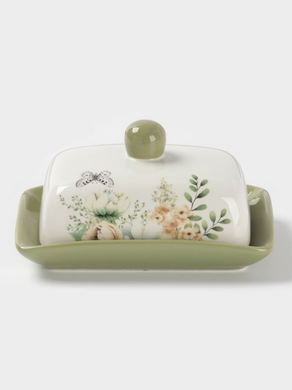 Масленка Доляна  Масленка Доляна "Цветы" цвет белый  17х12х8,5 см