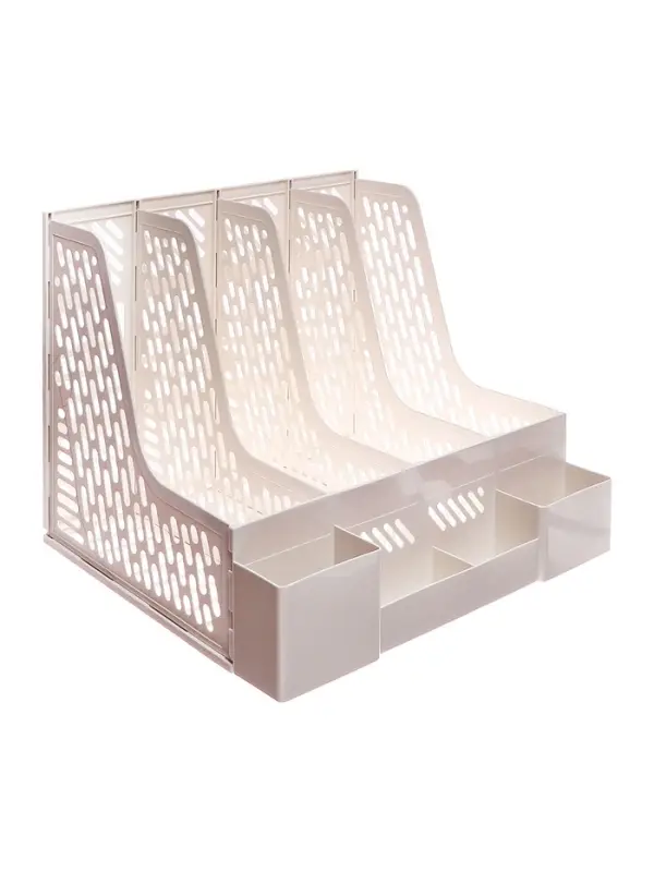 Лоток для бумаг Calligrata, А4, вертикальный, с отделениями для пишущих принадлежностей, 8 отделений, белый