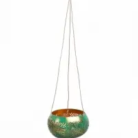 Подсвечник подвесной из кокоса, 14&times;14&times;10 см, голубой с золотым