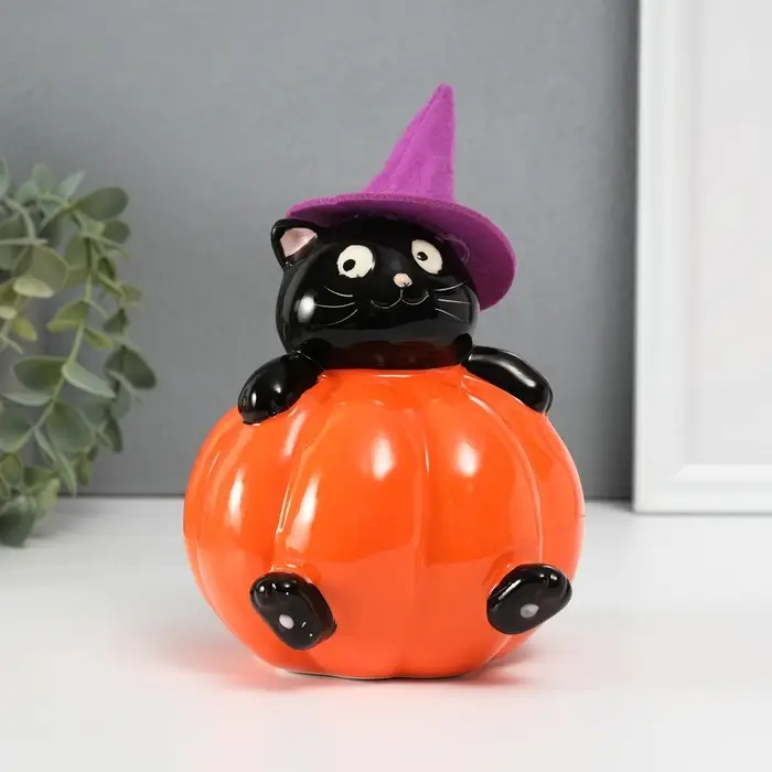 Копилка для денег &laquo;Котик в тыкве&raquo;, керамика, 11.7&times;12&times;13.4 см