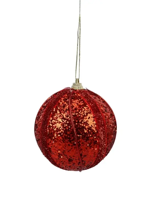 Ёлочный шар новогодний d=8 см «Карнавал» полосы, блеск, красный Ёлочный шар новогодний d=8 см «Карнавал» полосы, блеск, красный
