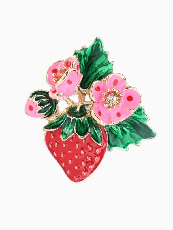 Брошь &laquo;Земляничка&raquo;, с цветами, цветная в золоте