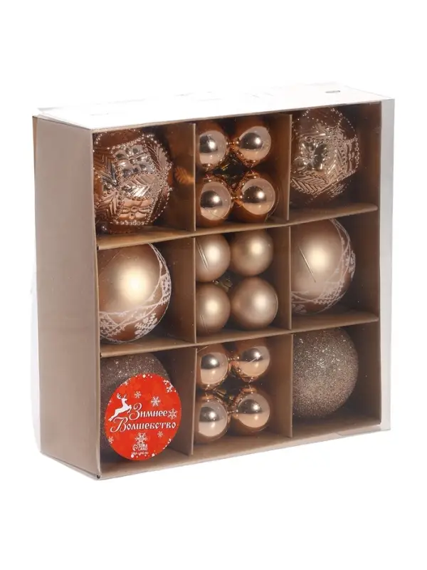 Ёлочные игрушки &laquo;Изабель&raquo;, шары новогодние, 30 шт. d=3 и 6 см, ассорти, золото