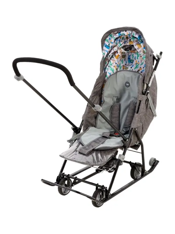 Санки - коляска Nika Kids &laquo;Наши детки 6&raquo;, чехол для ног, муфта, сумка, принт с ламой, серый