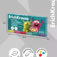 Пластилин 6 цветов ErichKrause Jolly Friends Glitter, с блестками, со стеком