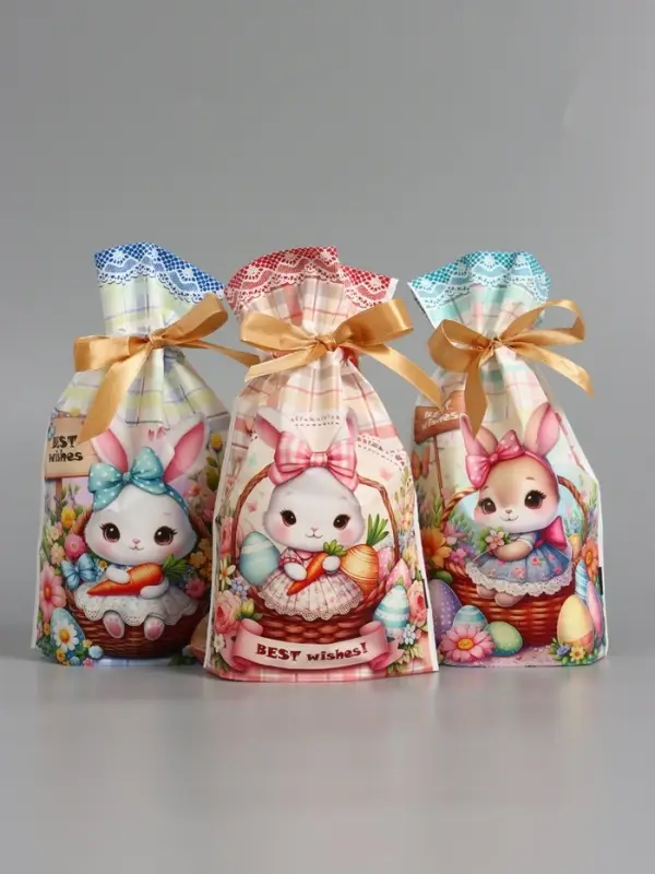 Пакет  полиэтиленовый подарочный "Заяц с цветами", с завязками, 15х23&plusmn;1 см