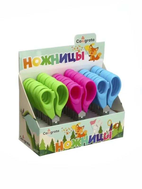 Ножницы 14 см, пластиковые ручки, корпус МИКС