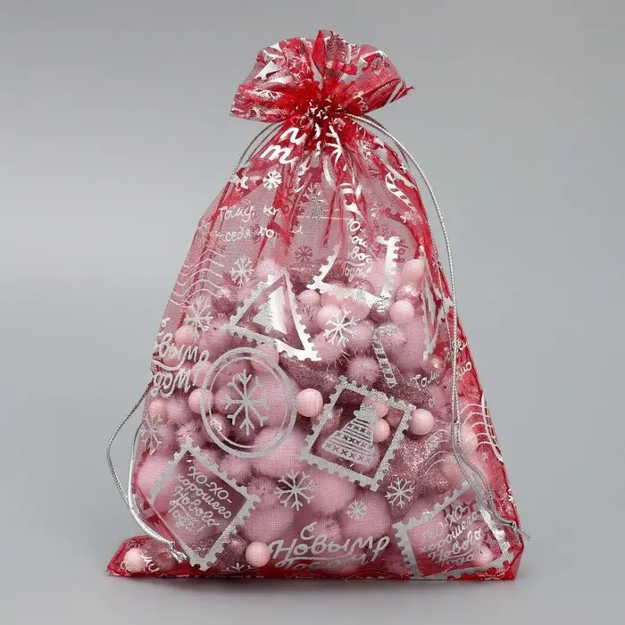 Мешочек подарочный органза «Новогодняя почта», 16 х 24 см +/- 1.5 см Мешочек подарочный органза «Новогодняя почта», 16 х 24 см +/- 1.5 см