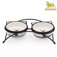 Миски, 250 мл, 13&times;5 см, на металлической подставке, 2 шт., керамика, белые