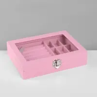 Шкатулка для украшений, 7 полос, 9 ячеек, 20.5&times;15&times;5 см, розовая