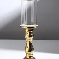 Подсвечник на 1 свечу &laquo;Лира&raquo;, керамика, стекло, d=8 см, золото, 9.3&times;9.3&times;34 см