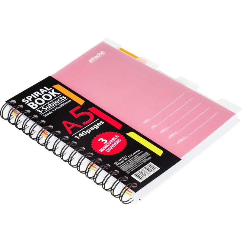 Бизнес-тетрадь 140л,кл,А5,SPIRAL BOOK Розовый,евроспир,обл.пласт,разд.84111