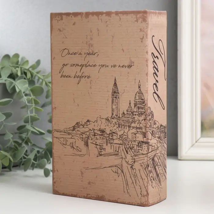 Шкатулка книга - сейф &laquo;Эйфелева башня. Винтаж&raquo;, дерево и искусственная кожа, с замком, 21&times;13&times;5 см