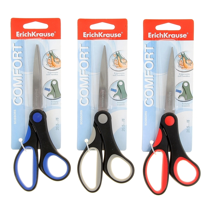 Ножницы ErichKrause Comfort, 20.5 см, ручки с противоскользящими резиновыми вставками, МИКС Ножницы ErichKrause Comfort, 20.5 см, ручки с противоскользящими резиновыми вставками, МИКС