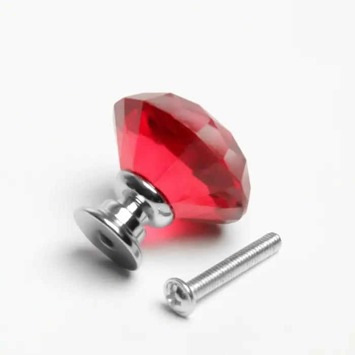 Ручка-кнопка CAPPIO "Алмаз", цвет красный, стеклянная, d=25 мм