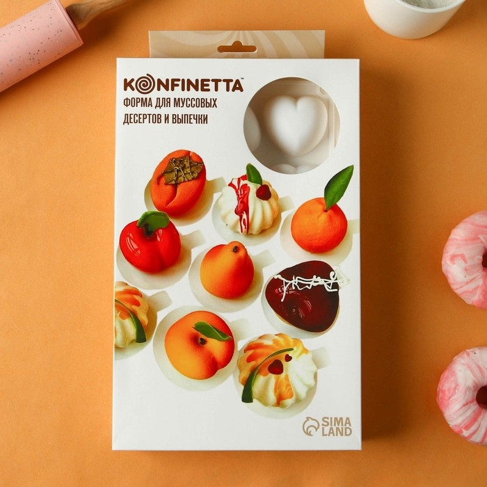 Форма для муссовых десертов и выпечки KONFINETTA «Сердца», 29,8×17,3×2,5 см, 15 ячеек (5×4,6 см), цвет белый Форма для муссовых десертов и выпечки KONFINETTA «Сердца», 29,8×17,3×2,5 см, 15 ячеек (5×4,6 см), цвет белый