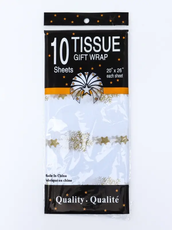 Бумага упаковочная тишью Бумага упаковочная тишью "Снежинки со звездами", золотистый, 50 х 66 см