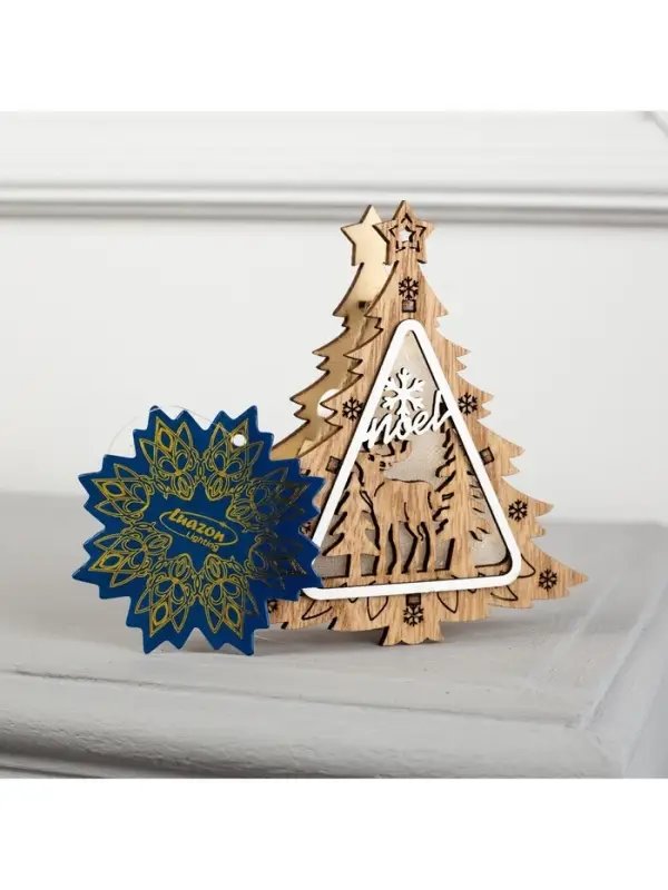 Ёлочная игрушка &laquo;Ёлочка с оленем&raquo;, 11&times;11&times;2 см, от батареек, свечение тёплое белое