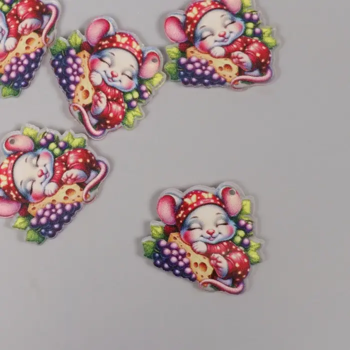 Декор для творчества акрил Декор для творчества акрил "Мышонок в пижамке сладко спит на сыре" 3х3х0,2 см