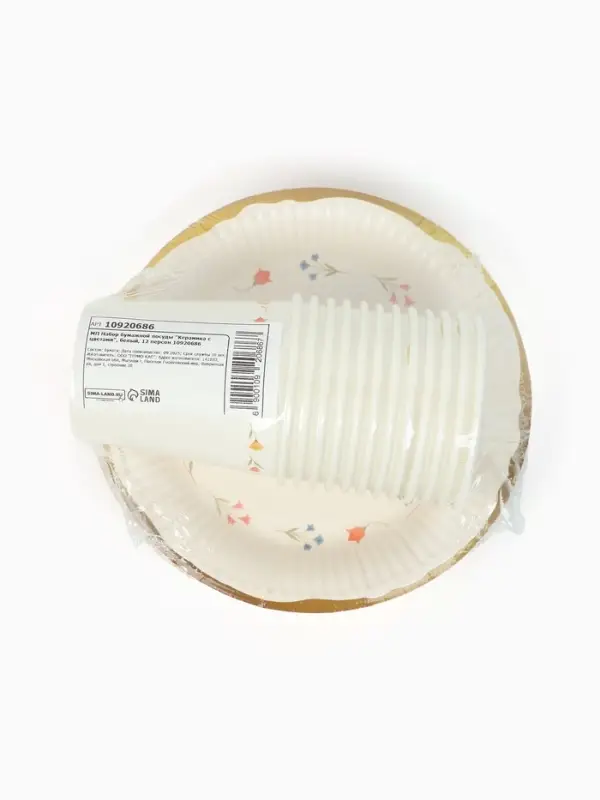 МП Набор бумажной посуды МП Набор бумажной посуды "Керамика с цветами", белый, 12 персон