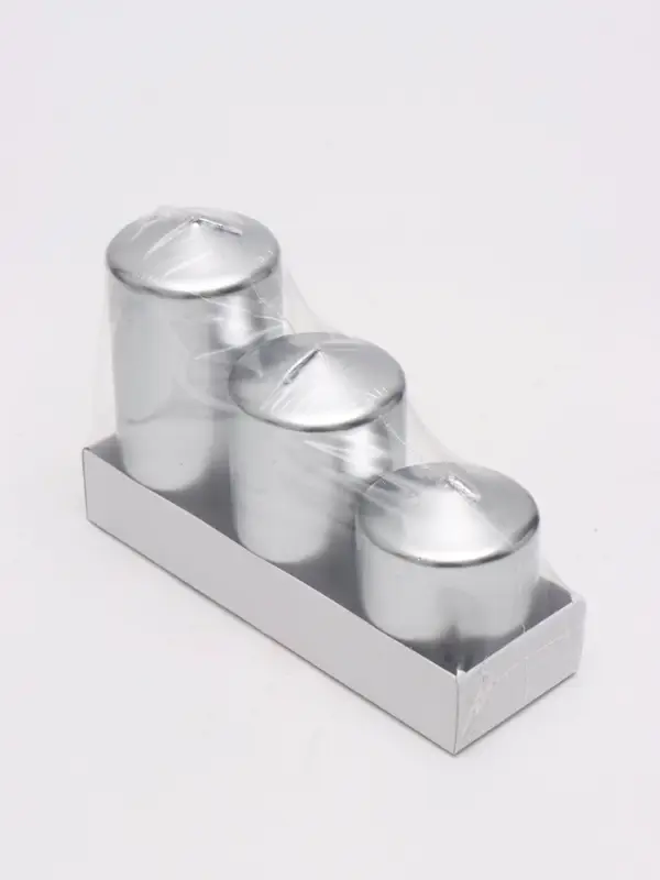 Свеча столбик 6&times;7.5, 10, 12.5 см, набор 3 шт., серебро