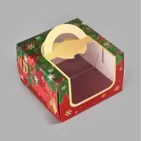 Коробка для бенто-торта &laquo;Красные и золотые шары&raquo;, 15,5 х 15,5 х 10 см