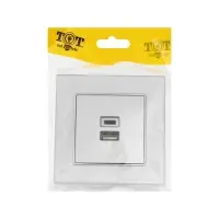 Розетка TOT Matte Glass, 5 В, 2.1 A, разъёмы USB-A + USB-C, стекло, скрытая, серебристая