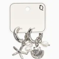 Серьги жемчуг "Ракушка со звездой", цвет белый в серебре