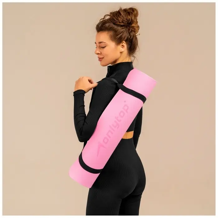Коврик для фитнеса и йоги ONLYTOP, 183&times;61&times;0.6 см, цвет серый/розовый