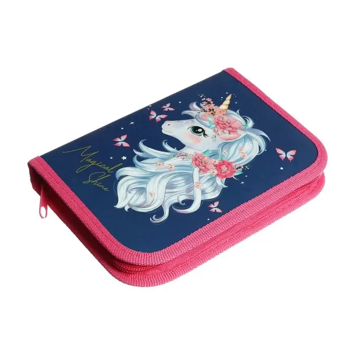 Пенал 1 секция 130 х 190 х 30 мм, с откидной планкой, ПКК 07-19 Пенал 1 секция 130 х 190 х 30 мм, с откидной планкой, ПКК 07-19 "Единорог с бабочками" ламинированный картон, с эффектом 3D