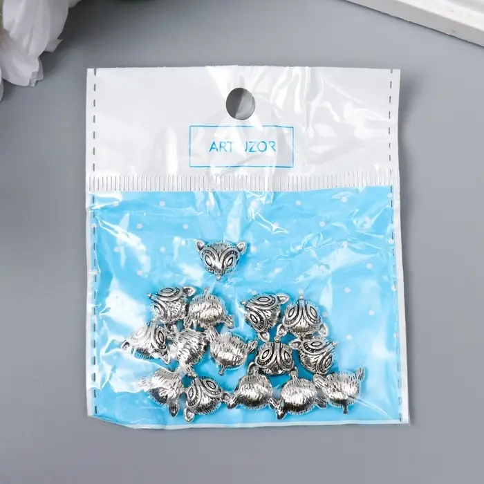 Бусина для творчества металл «Лис» серебро, 1.1×1.3 см