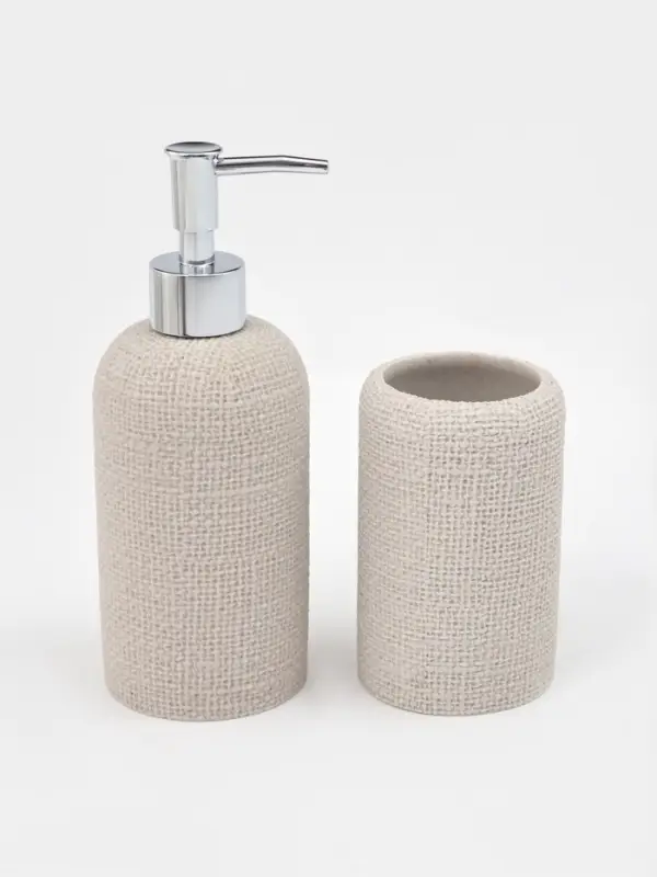 Набор для ванной "Плетение" 2 предмета (дозатор для мыла, стакан), цвет бежевый