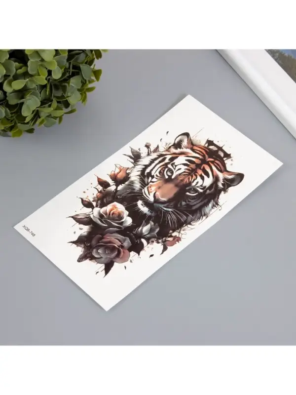 Переводная тату на тело цветная &laquo;Тиг в розах&raquo;, 11.4&times;21 см