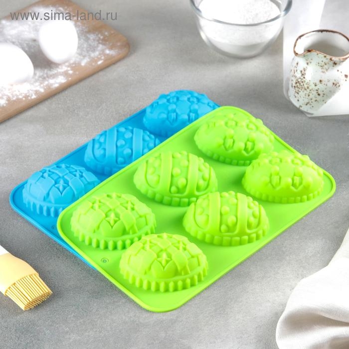 Форма силиконовая для выпечки Доляна «Пасхальные яйца», 27×16,5 см, 6 ячеек (8,8×6 см), цвет МИКС Форма силиконовая для выпечки Доляна «Пасхальные яйца», 27×16,5 см, 6 ячеек (8,8×6 см), цвет МИКС