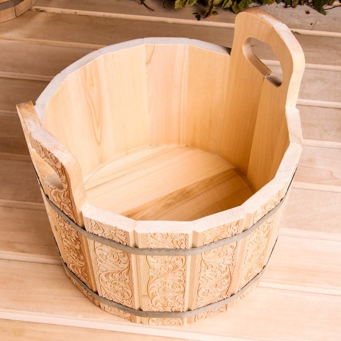 Шайка-таз из липы, 10 л, с тиснением, УЗОРЫ Шайка-таз из липы, 10 л, с тиснением, УЗОРЫ