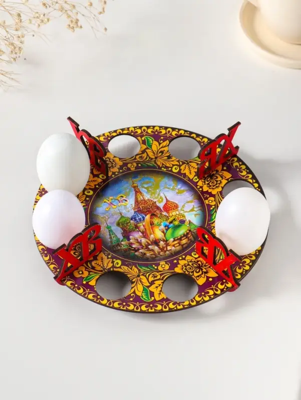 Подставка пасхальная на 8 яиц "Собор с хохломой".