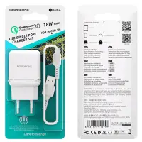* СЗУ BA36A USB на Micro USB QC3.0 Borofone (EU) белый