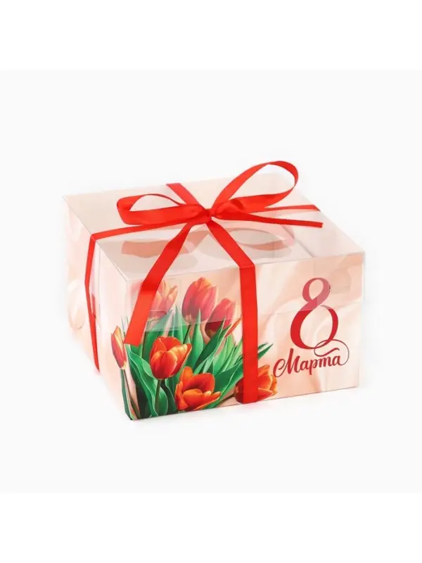 Коробка для капкейка &laquo;8 марта&raquo;, 16&times;16&times;10 см